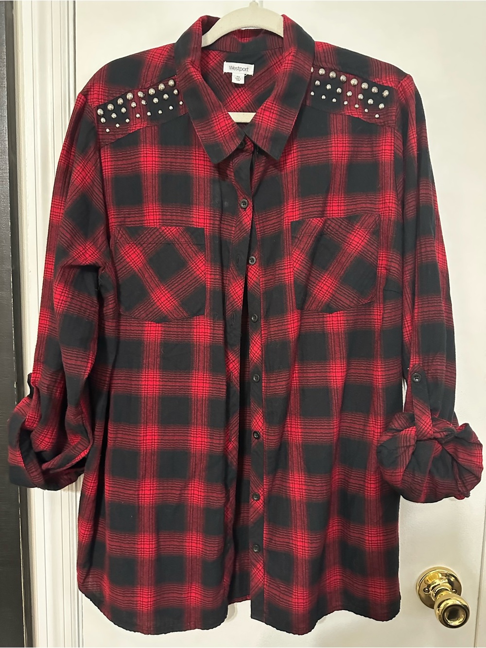 Westport Red & Black Plaid Shirt with Studded Shoulders